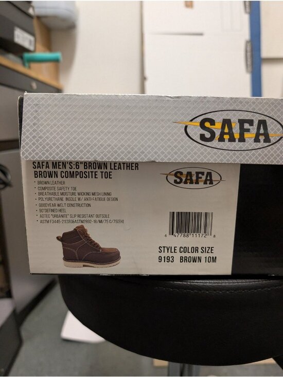 SAFA Men’s 6” Brown Leather Cap Toe Work Boots Size 10 main image 8